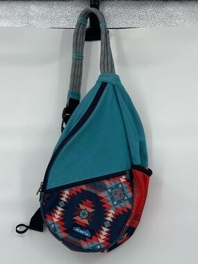 Kavu blue red aztec print sling back bag